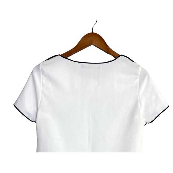 Zara Short Sleeve Trim Contrast Blouse Side Slits Lightweight XS White Black - Picture 7 of 14